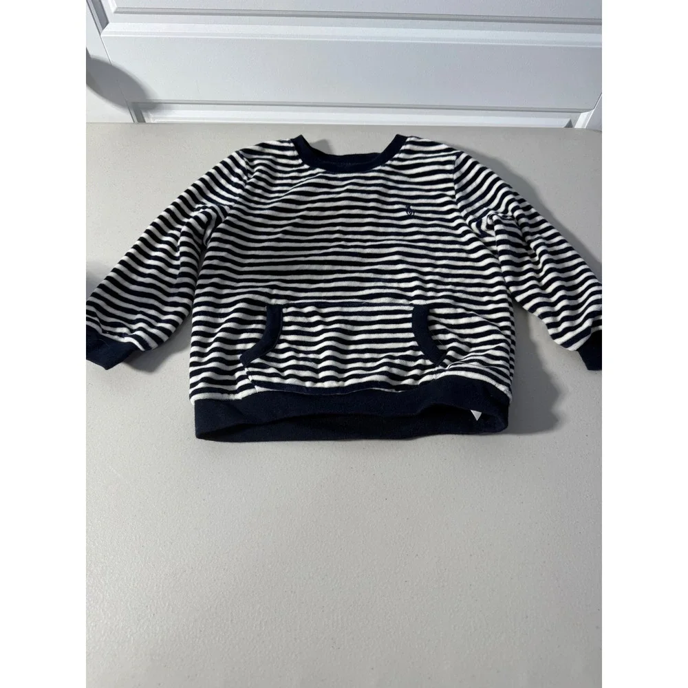 Ralph Lauren Kids Striped Navy Blue White Cotton Blend Crew Neck Sweatshirt 24M